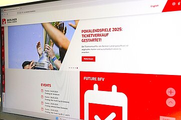 Das Bild zeigt einen Screenshot der Webseite des Berliner Fußball-Verbandes