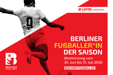 The graphic shows a person in red and white taking a soccer shot, with text about the “Berlin Soccer Player of the Season” vote and the voting period clearly visible.